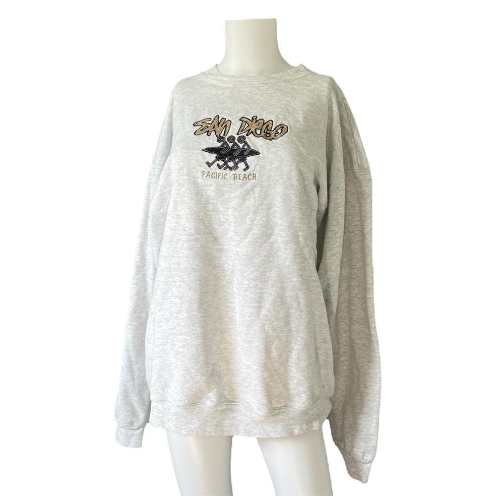 Vintage Gray San Diego Pacific Beach Sweatshirt Pullover Fleece USA Size XL